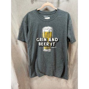 Grin And Beer It Shirt Adult‎ Large Gray Short Sleeve Pullover Tee Mens